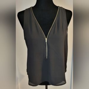 Fashion tank with front zipper, sheer material in black, size medium